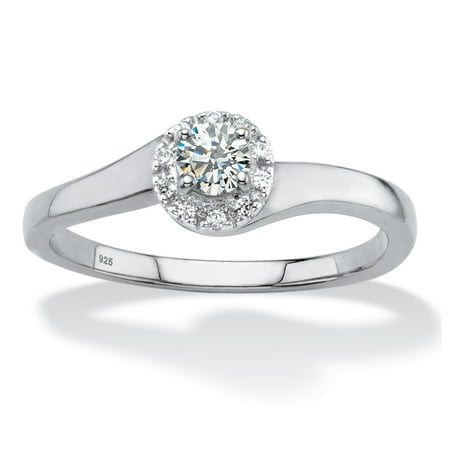 White Sapphire Frame Ring Round Created White Sapphire Halo Promise Ring .54 TCW in Platinum over Sterling Silver ()