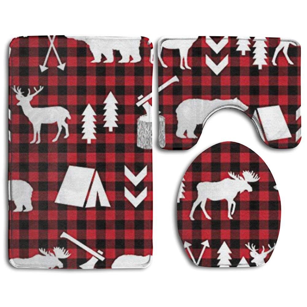 CHAPLLE Buffalo Plaid Christmas Winter 3 Piece Bathroom Rugs Set Bath