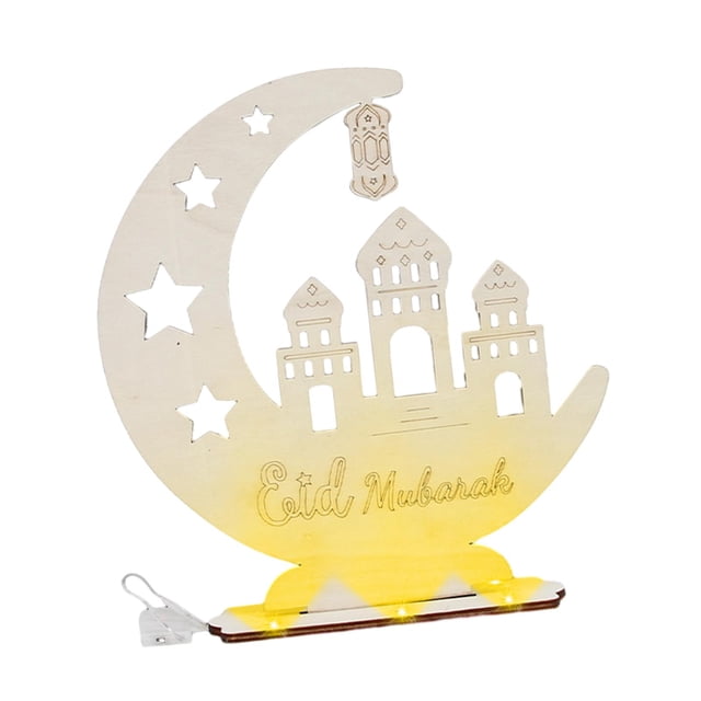 Lámpara de mesa de madera con forma de luna para decoración de Eid Mubarak Estilo B