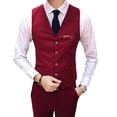 thumbnail image 2 of Joernso Men Suit Vest Waistcoat V Neck Sleeveless Solid Color Slim Fit Single-breasted Cardigan Formal Business Coat Groom Wedding Coat, 2 of 8