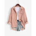 thumbnail image 1 of ZAFUL Corduroy High Low Flap Details Shacket Light Pink L, 1 of 1