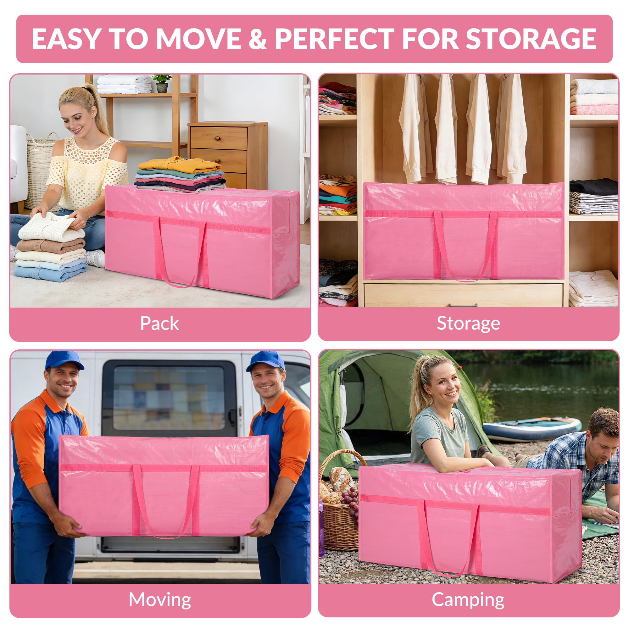 Ataucjin Large Moving Bags Heavy Duty, 45.2x15.7x21.7 Inches PE Storage Bags with Reinforced Handles for Moving, Packing, Traveling, and Home Organization