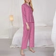 thumbnail image 4 of Junzan Pink Gingham Print Womens Pajama Sets,Long Sleeve Button Down For Women Pjs 2 Piece, 4 of 9