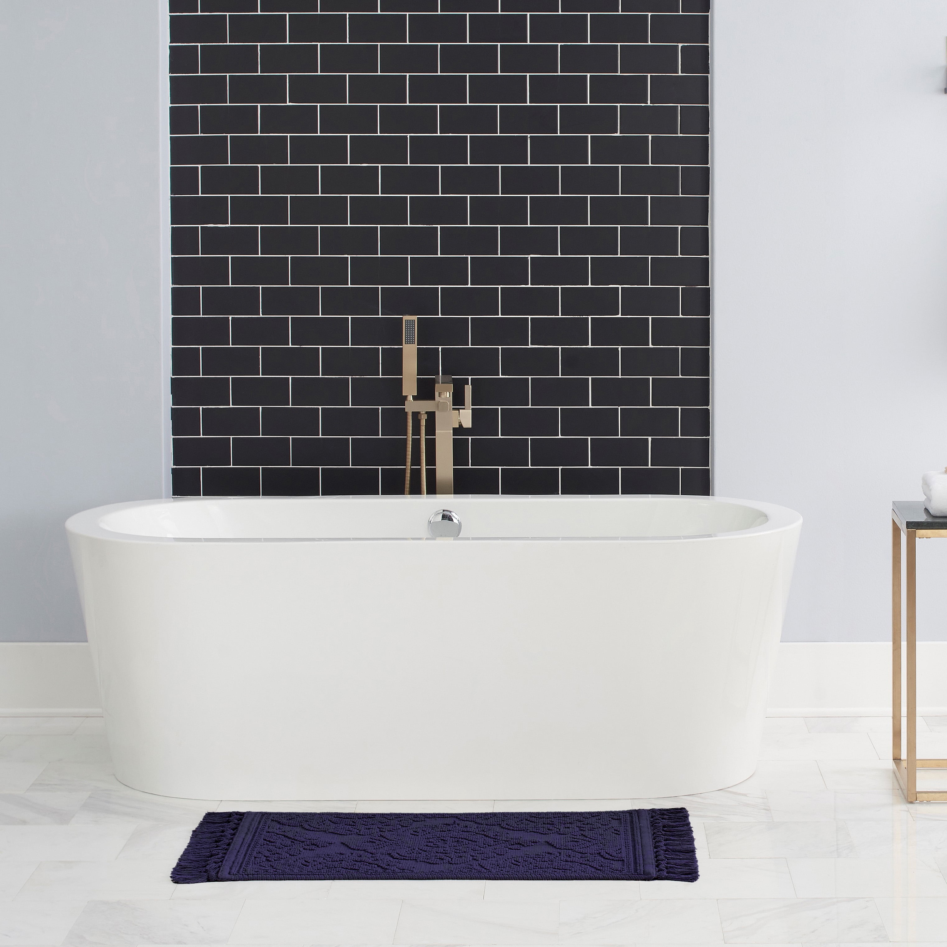 Jean Pierre Ricardo Cotton Fringe 21 x 34 in. Bath Rug, Indigo