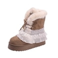 thumbnail image 2 of Gamivast Boots for Women Lace Ruffle Pearl Faux Suede Ankle Boots Round Toe Faux Plush Fleece Lined Chunky Snow Boots for Outdoor Travel Walking Footwear Khaki 41, 2 of 7