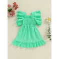 thumbnail image 5 of Musuos Little Girls Solid Casual Dress 1-5Years Ruffled Trim Flutter Sleeve Square Neck Smocked Silhouette Back Cut-out Summer Dresses, 5 of 10