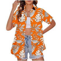 womens tops Women's Summer Hawaiian Shirts Floral Short Sleeve Button Down Shirts Hawaii Tropical Beach Tops Outfits spring tops for women