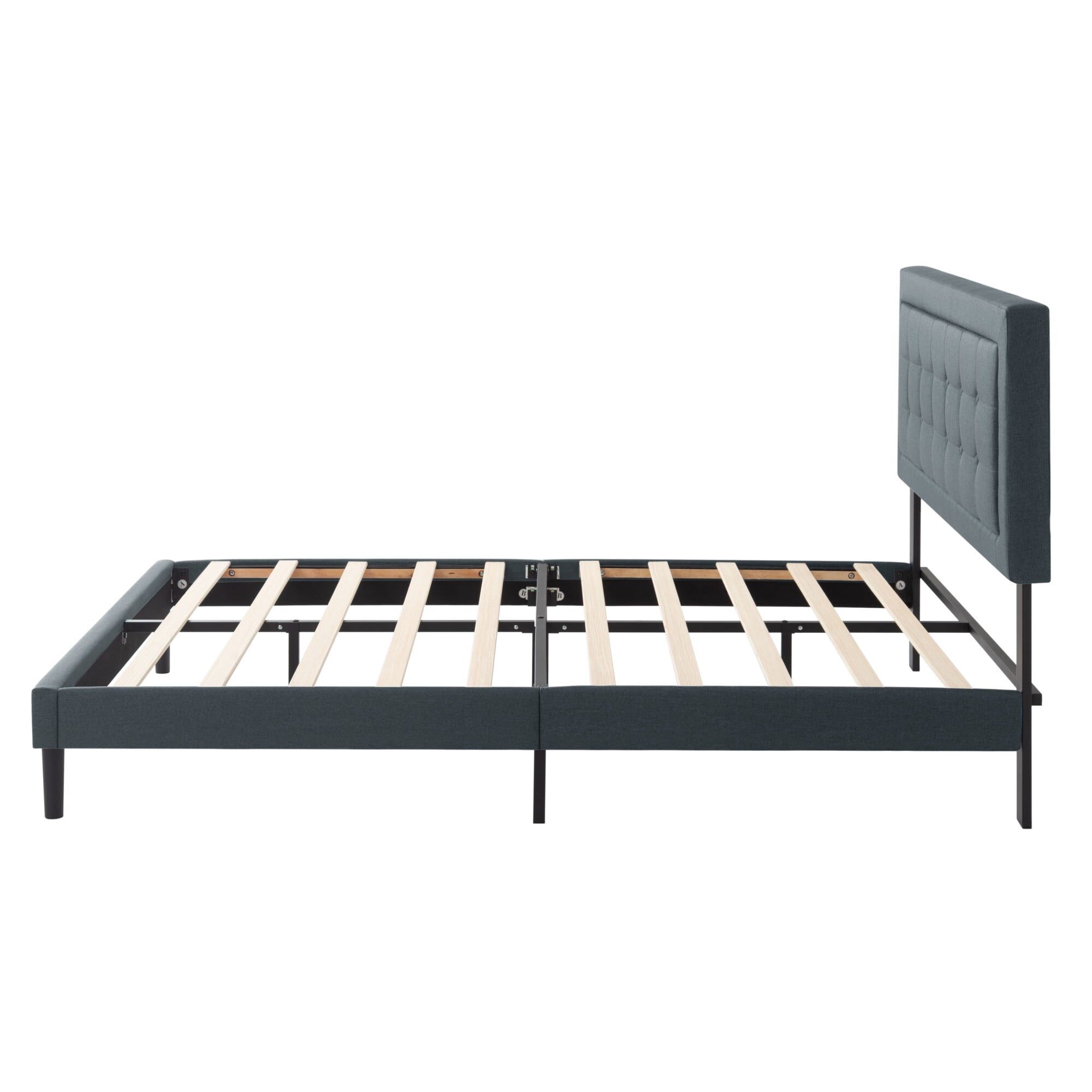AENKYO Modern Full Size Upholstered Platform Bed Frame with Linen Fabric Headboard, No Box Spring Needed, Dark Gray