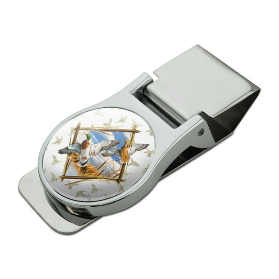 Duck Diamond Mallard Hunting Satin Chrome Plated Metal Money Clip