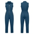 thumbnail image 4 of Moxiu Zip up Cargo Jumpsuit for Women Dressy Casual Summer One Piece Rompers Collared Long Pants with Utility Pocket Overall 2026 Blue,XXL, 4 of 9