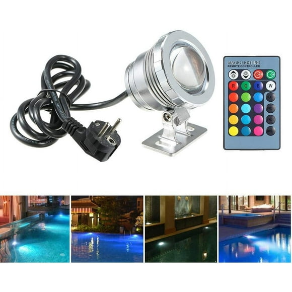 Foco de piscina de 10 W con control remoto, 4 modos, RGBW, IP68, 85-265 V, foco LED para acuario, lámpara subacuática, iluminación sumergible, proyector exterior para estanques, fuentes, lagos y parqu