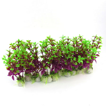 10 Pieces Fish Tank Green Purple 3.5  Height Artificial Aquatic Grass