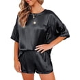 thumbnail image 3 of Ekouaer Satin Pajamas for Women Short Sleeve Silk Pajama Sets Soft Sleepwear Top with Causal Pj Shorts, 3 of 6