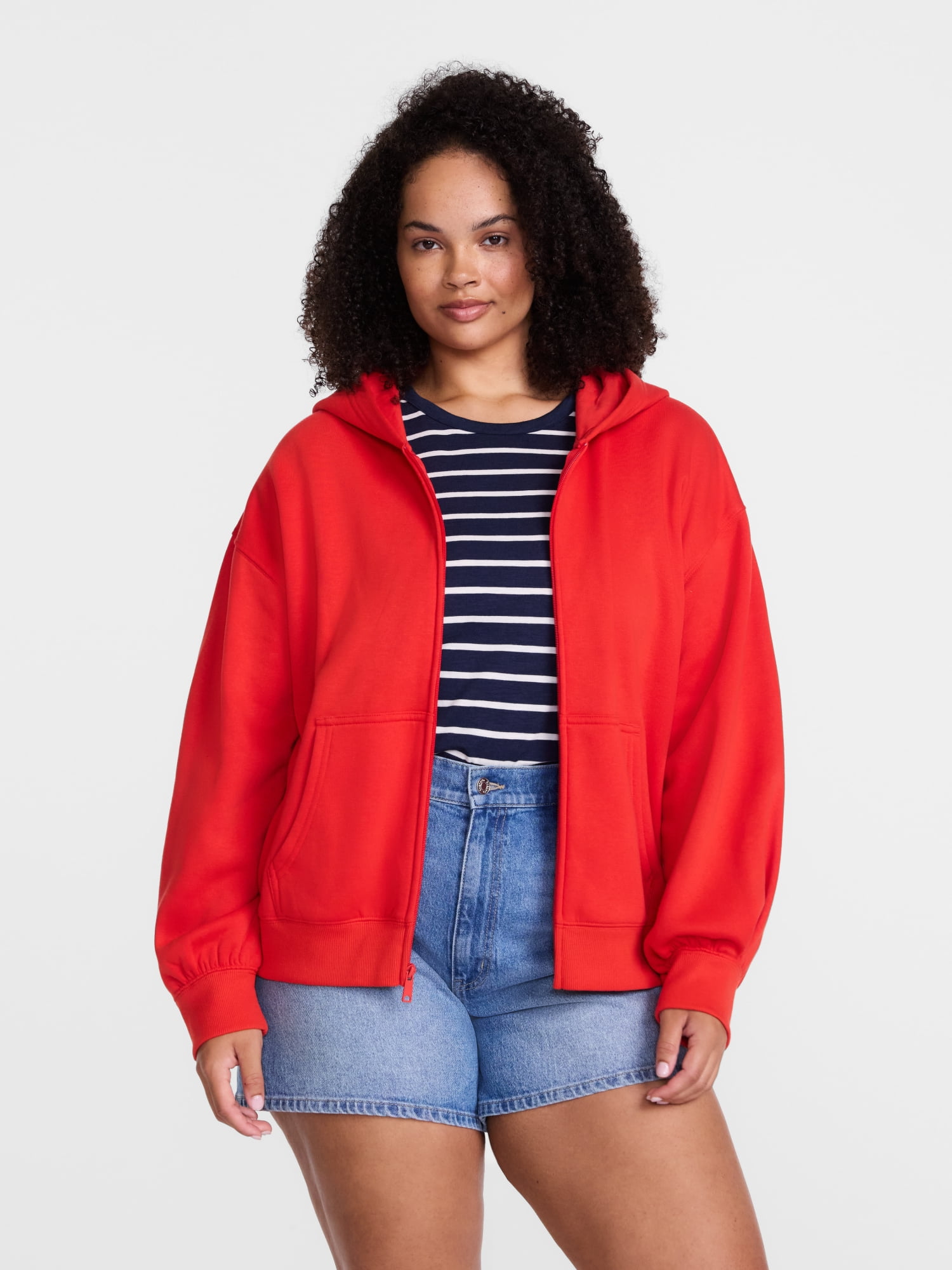 Scenario Women's and Women's Plus Zip Front Fleece Hoodie Jacket, Sizes XS-4X
