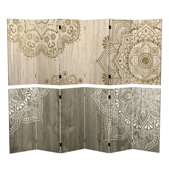 3 ft. Short Double Sided Mandala on Oak Canvas Folding Screen