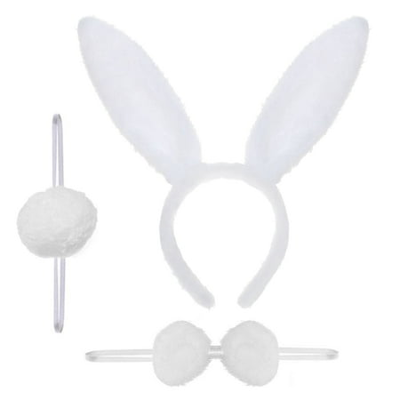 TOPTIE Easter Bunny Ears Headband with Bow Tie & Rabbit Tail, Party Cosplay Costume Accessory