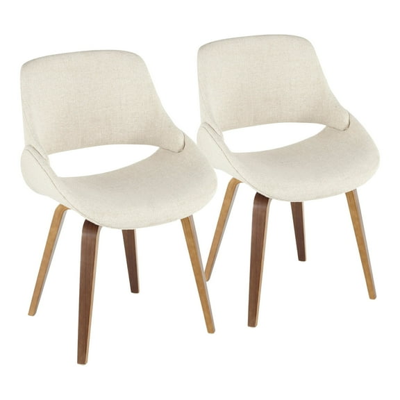 Fabrico Mid-Century Modern Dining/Accent Chair in Walnut and Cream Noise Fabric by LumiSource - Set of 2