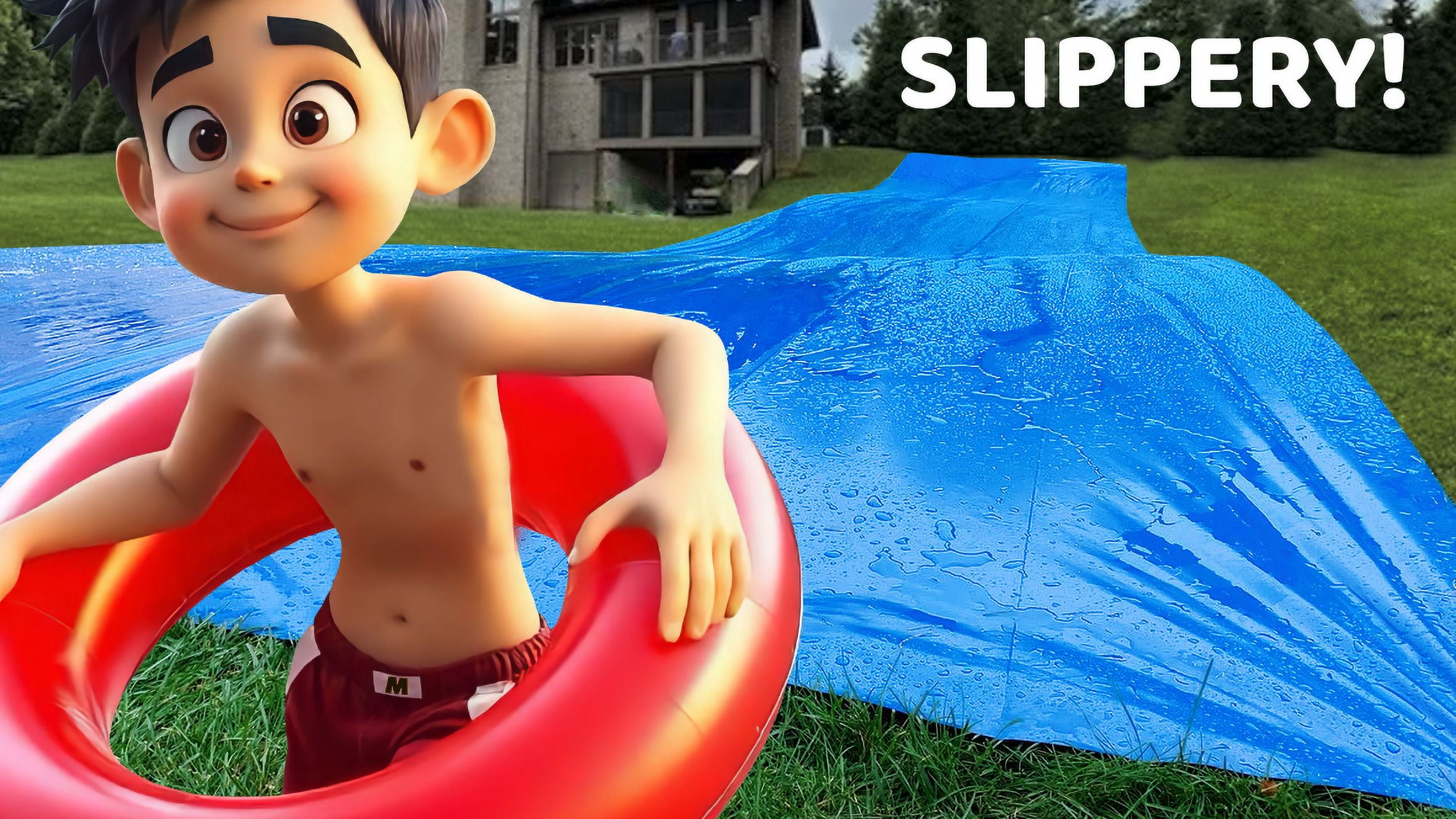 Make-A-Slide™ - 50 FEET LONG - Giant blue backyard slip and slide water slide for kids and adults