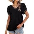 thumbnail image 4 of Blusa superior sexy de manga corta con retazos de encaje con cuello en V de verano para mujer Fridja  bn7107, 4 of 9
