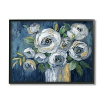 Stupell Industries Traditional White Peonies Flower Bouquet Painting Black Framed Art Print Wall Art, 30x24, by Nan
