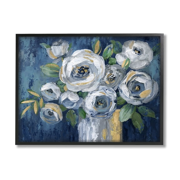 Stupell Industries Traditional White Peonies Flower Bouquet Painting Black Framed Art Print Wall Art, 30x24, by Nan