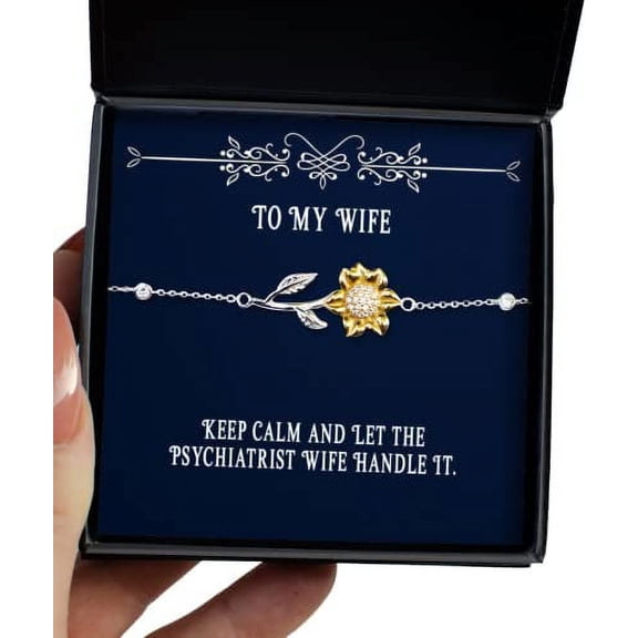 amangny Nice Wife Sunflower Bracelet, Keep Calm and Let The Psychiatrist Wife Handle It, Fun Gifts for Wife, Valentine's Day Gifts