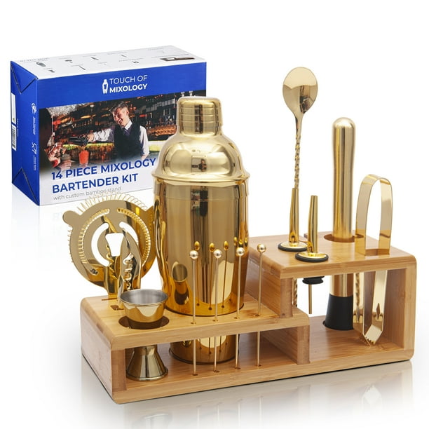 Touch of Mixology El Kit de Barman de Acero Inoxidable de 14 Piezas Incluye Coctelera (Dorada)