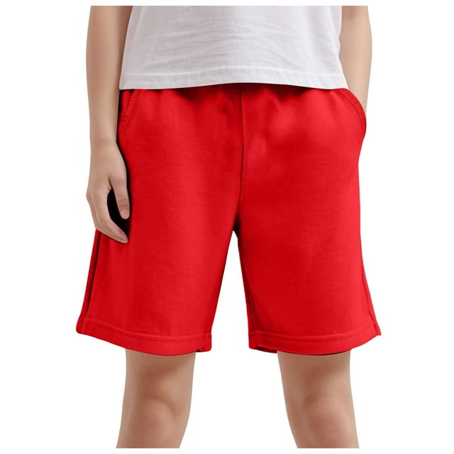 2DXuixsh Boys Sweatpants Shorts Youth Athletic Basketball Shorts with Pockets Boys Shorts Comfortable Soft Breathable Drawstring Solid Color Pull on Jogger Shorts Red 7-8 Years