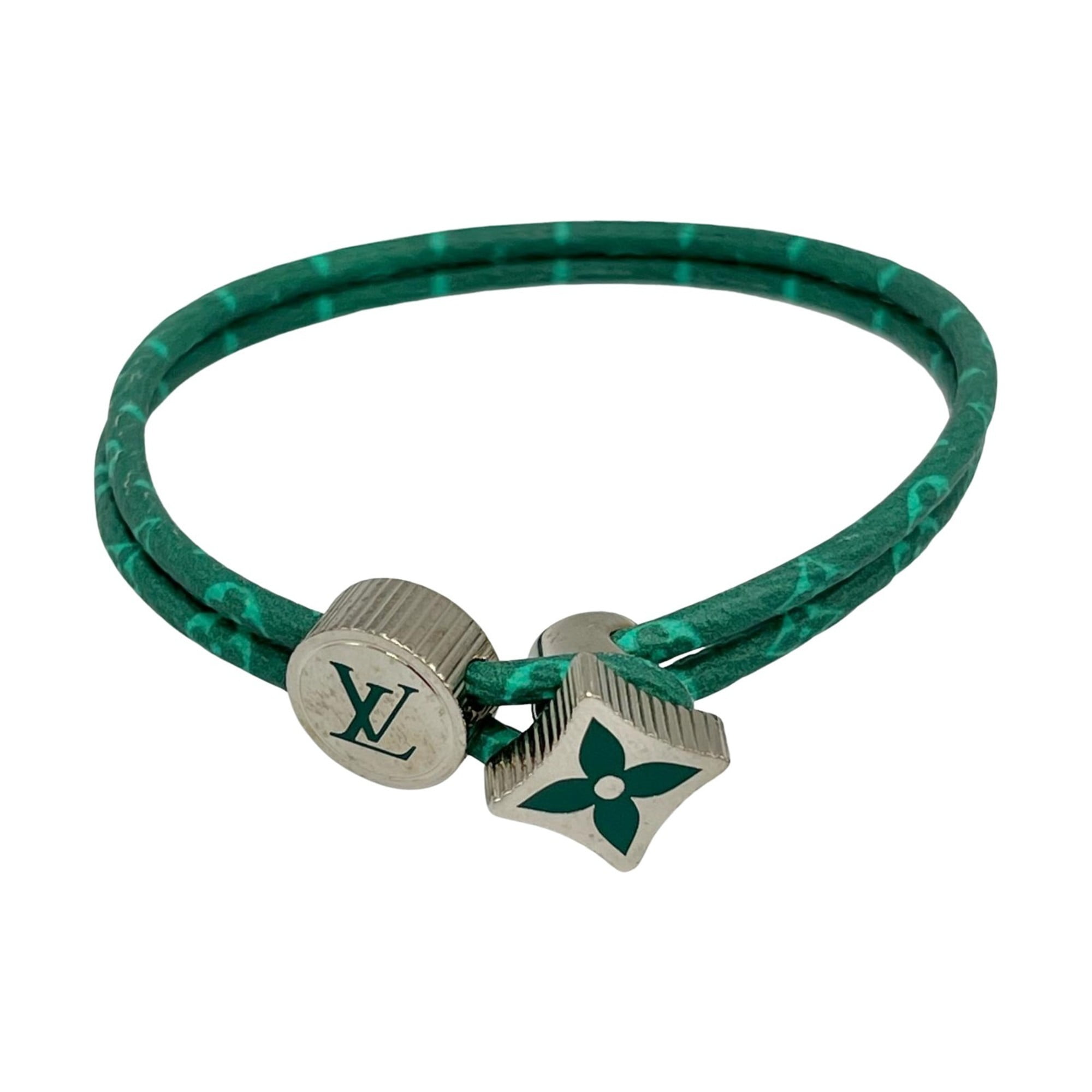 Pre-Owned Louis Vuitton Catch It Leather Bracelet, Green, Men's (Good)