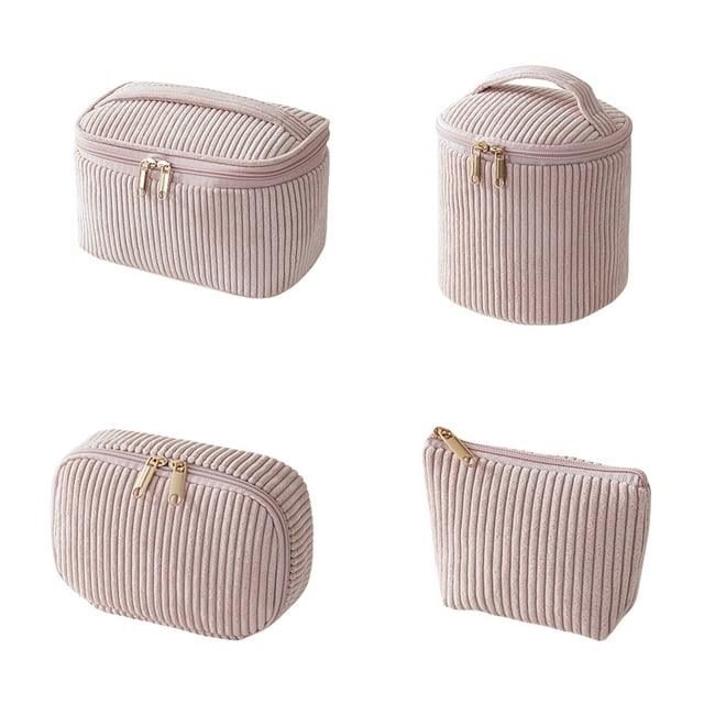 Tumotour Travel Portable Velvet Corduroy Makeup Toiletry Bag Set Large Opening Multi Purpose Pouches For Organized Storage