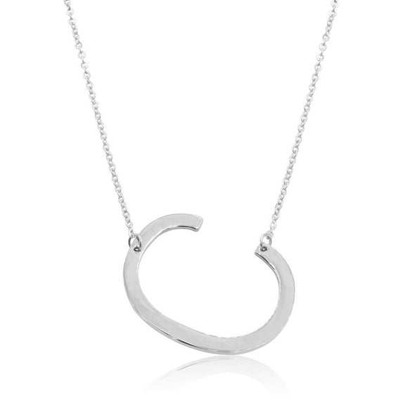 SuperJeweler C Initial Sideways Necklace for Women, Silver, 18"