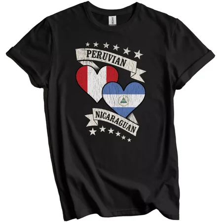 Gildan Peruvian Nicaraguan Heart Flags Peru Nicaragua T-Shirt Gift for Men Women Unisex Tee