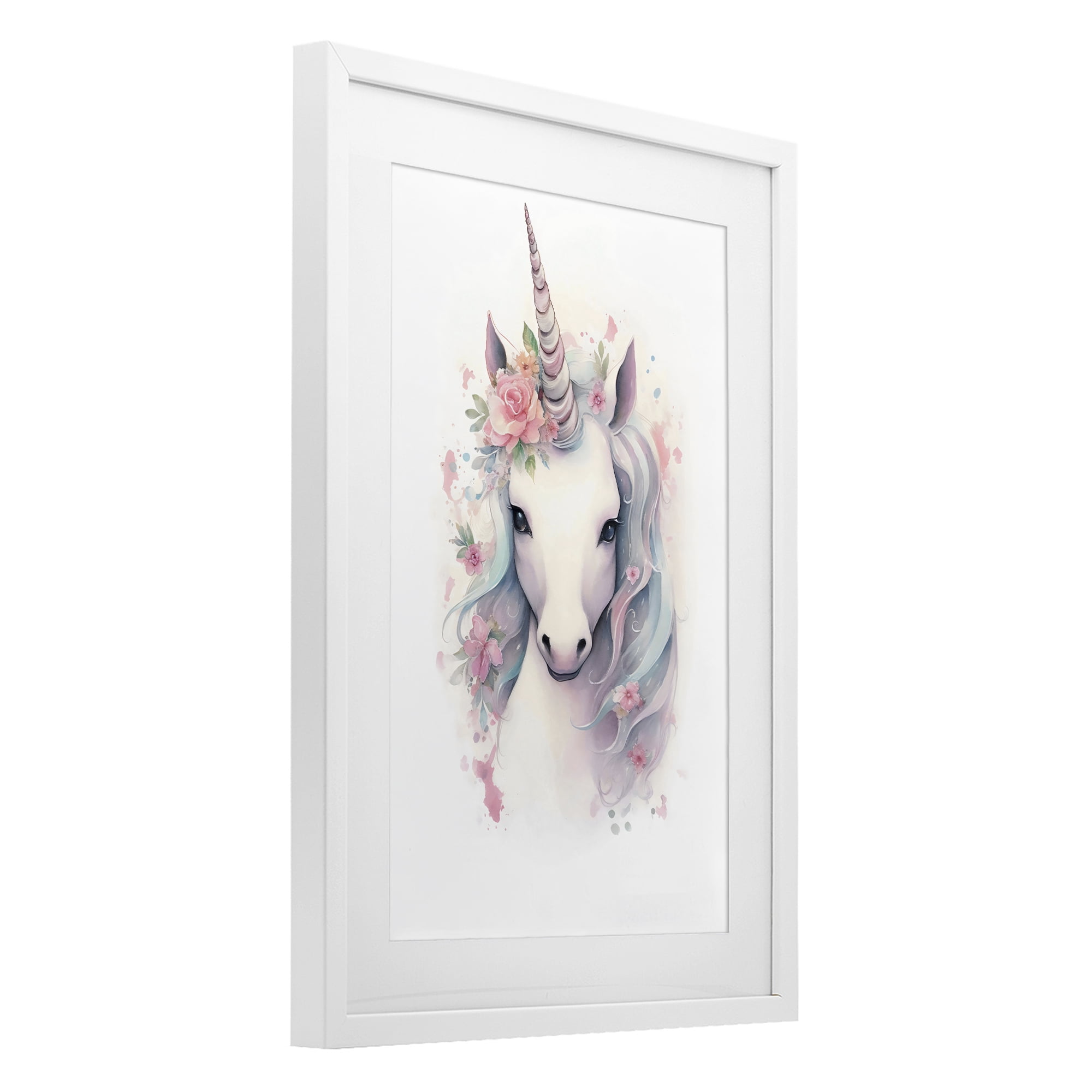 Stupell Industries Unicorn with Pink Flower Crown White Framed Print Under Glass, design by Creative Studio