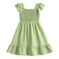 thumbnail image 2 of WOYY Girls Casual Ruffle Sleeveless Dress Smocked Square Neck Midi Swing Dress, Green, Sizes 5-14, 2 of 6