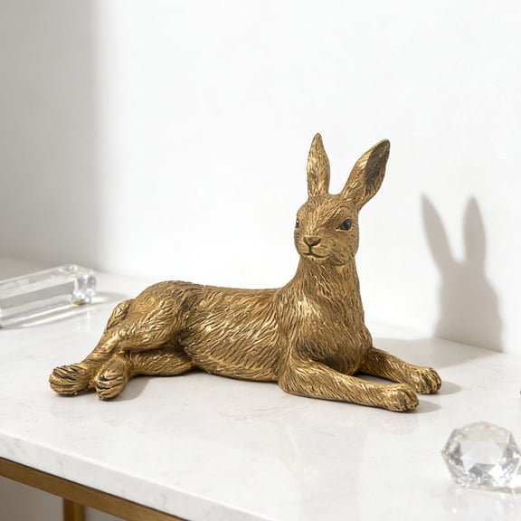 FYHALE Gold Easter Bunny Resin Ornament, Decorative Rabbit Figurine for Tabletop, Shelf, or Spring Home Decor
