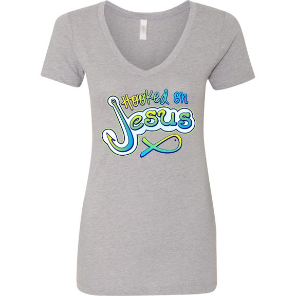 Inktastic Hooked on Jesus Christian Women's V-Neck T-Shirt