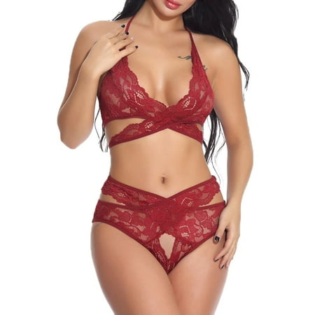 Sentmoon Lingerie for Women Women Plus Size Lace Sexy Lingerie Hollow Bra Set Underwear Women s Lingerie  Sleep & Lounge Valentines Day Gifts for Her Deals of the Day Clearance