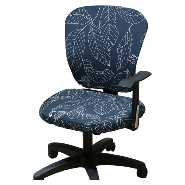 Housse Extensible pour Chaise d'Ordinateur, Housse de Chaise de Bureau, Housse de Chaise d'Ordinateur en Polyester à Haute Élasticité, Feuilles Bleues