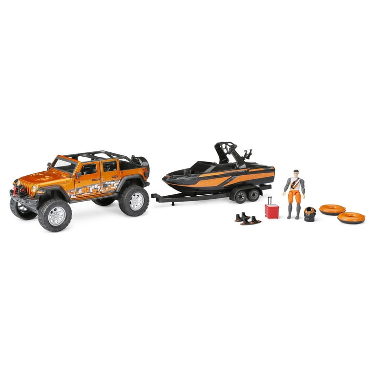 Adventure Force Angler Adventure Metal Orange Jeep Truck and Sport Boat  Vehicle Playset (10 Pieces) 