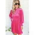 thumbnail image 5 of Adorable Frilled Neck Smocked Bodice Velvet Dress in Rosy Color - [ZhiHiMeRi] | (US 8-10)M,Rose Red, 5 of 12