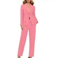thumbnail image 3 of Wiicoznt 2 Piece Pant Suits for Women Dressy Business Outfits Deep V-Neck Button Blazer Wide Leg Pants Solid Color Work Sets with Pockets, 3 of 7
