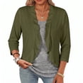 thumbnail image 2 of Women Shrug Lightweight Cardigans Open Front 3/4 Sleeve Ruffled Cardigan for Evening Party Dressy (S,Army Green), 2 of 4