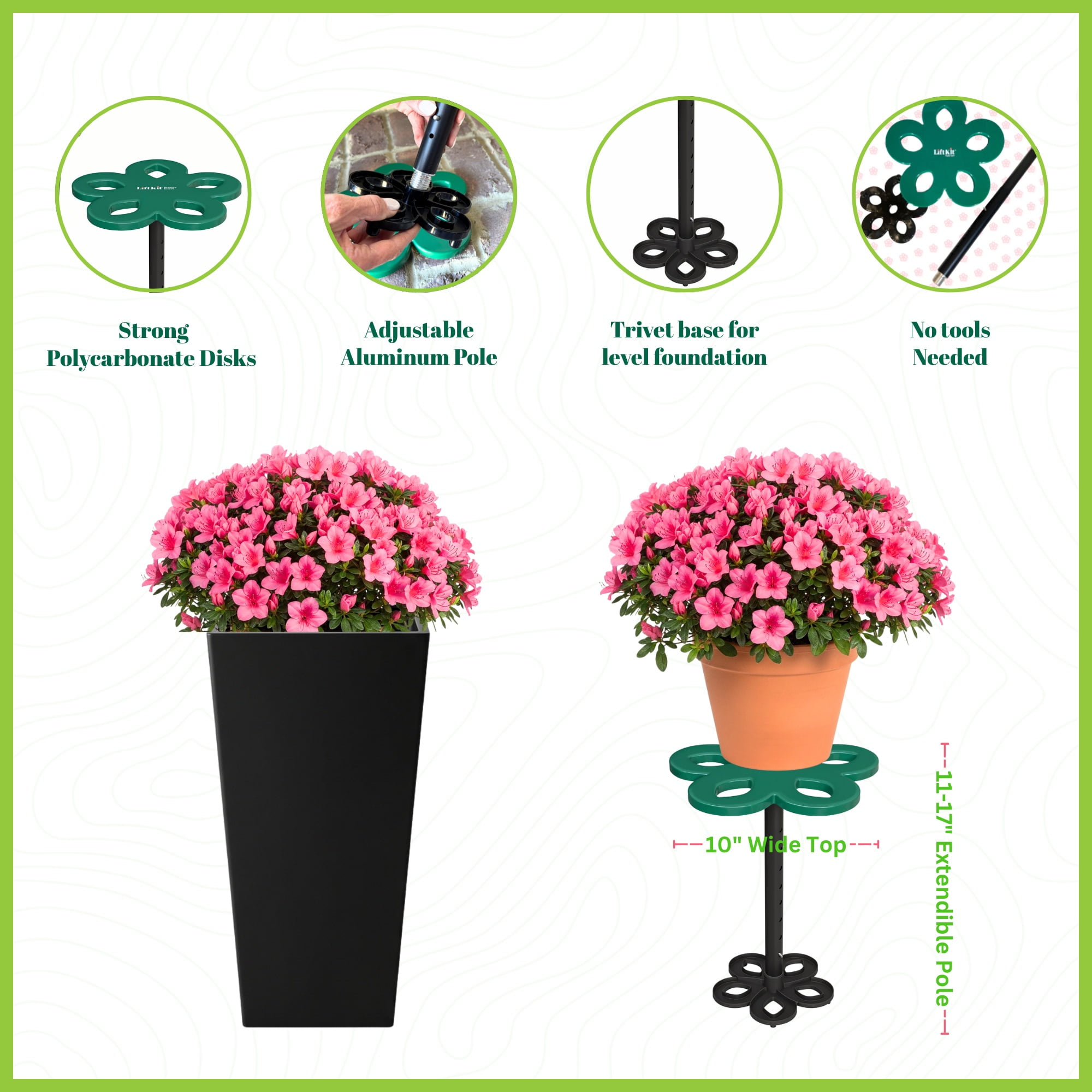 Tall Tapered Plant Riser Planter Insert| Fill Bottom of Tall Flower Pots and Large Plant Containers | Indoor and Outdoor (11-17” Rise, 6" Base, 10" Top)