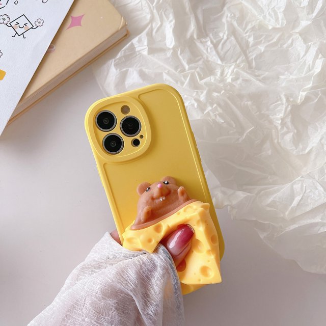 ZHAOCHENG funda para teléfono, para iPhone 13, tridimensional, creativa, descompresión, funda para teléfono móvil, 3D, divertida, linda, de silicona suave, para apretar, queso, ratón, alivio del estré