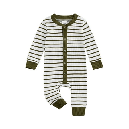 

Bmnmsl Baby Girl Boy Fall Romper Stripe Long Sleeve Full Length Jumpsuit