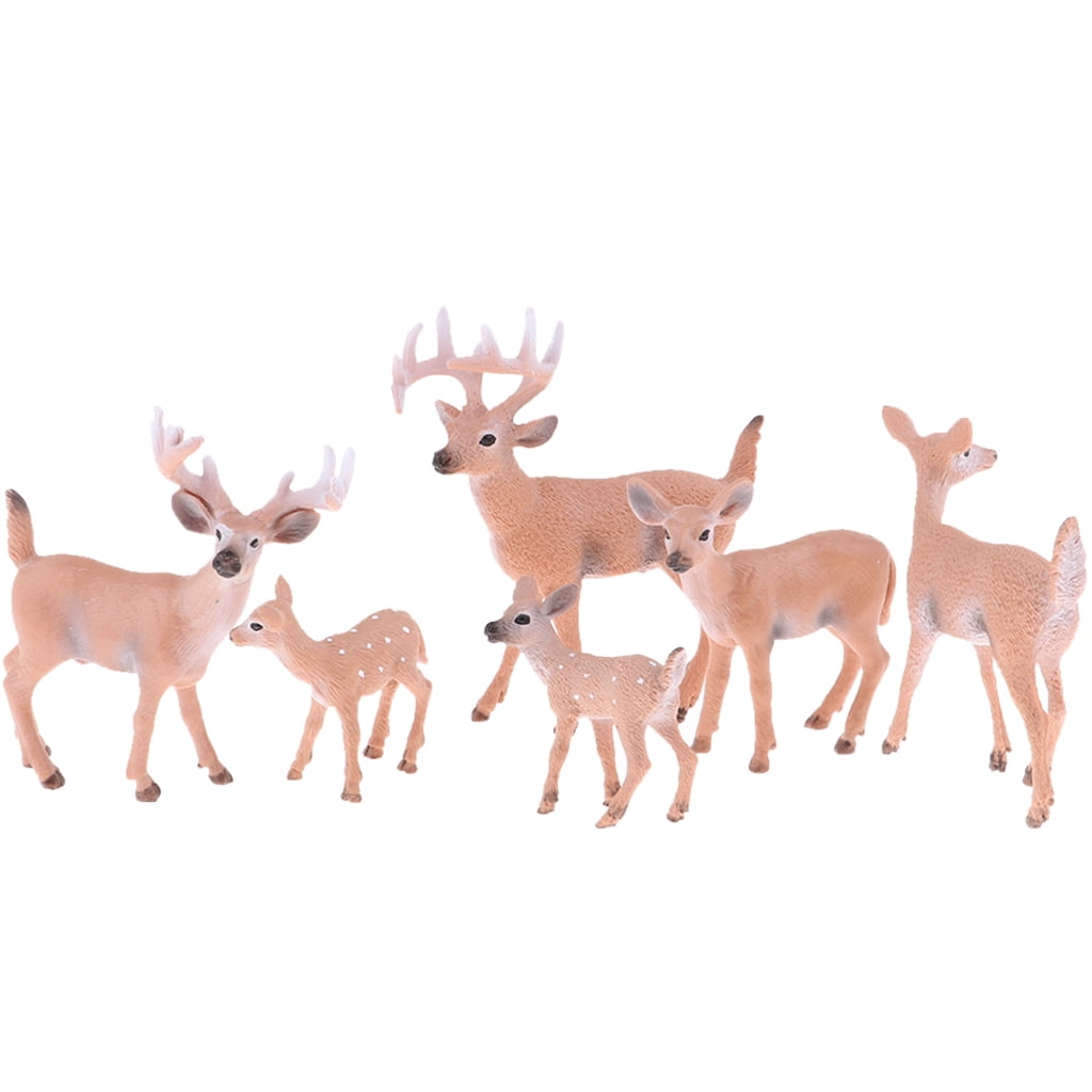 6x Wildlife Collection Solid Whitetail Deer Animal Action Figure Kids Party 