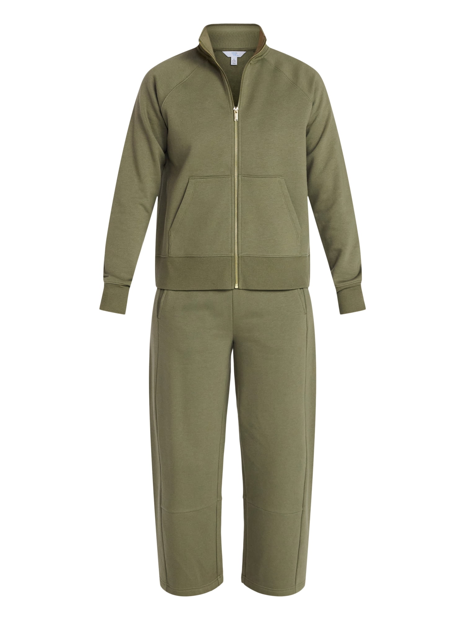 Time and Tru Women's Fleece Sweatshirt and Barrel Leg Pants Set, 2-Piece, Sizes XS-XXXL