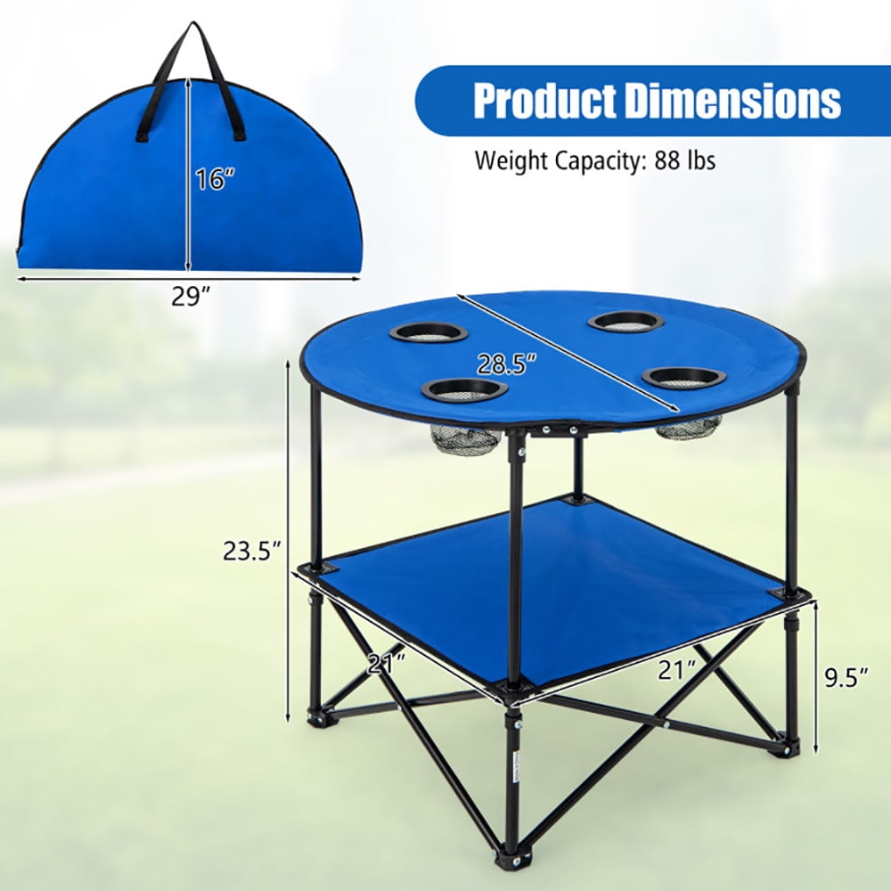 Aimee Lii 2-Tier Portable Picnic Table with Carrying Bag and 4 Cup Holders, Folding Table for Camping and BBQ, Blue Aimee Lii 2-Tier Portable Picnic Table with Carrying Bag and 4 Cup Holders, Folding Table for Camping and BBQ, Blue