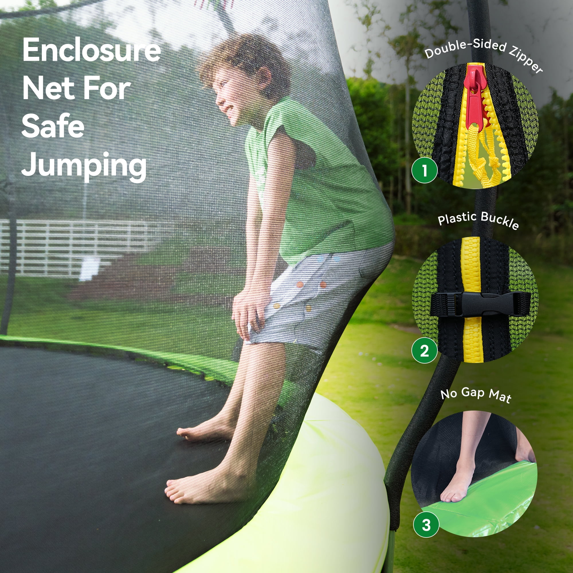 GVDV Outdoor Trampoline, 10' Backyard Recreational Pumpkin Trampoline for Kids with Enclosure
