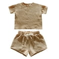 thumbnail image 4 of WOYY Toddler Girls Cotton Linen Outfits Short Sleeves T-Shirt & Shorts Set, Sizes 3-4T, 4 of 8